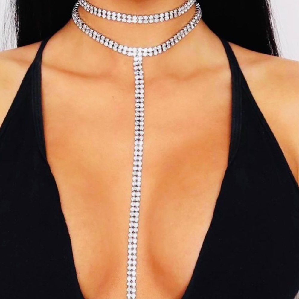 Glam Bling Rhinestone Double Long Choker